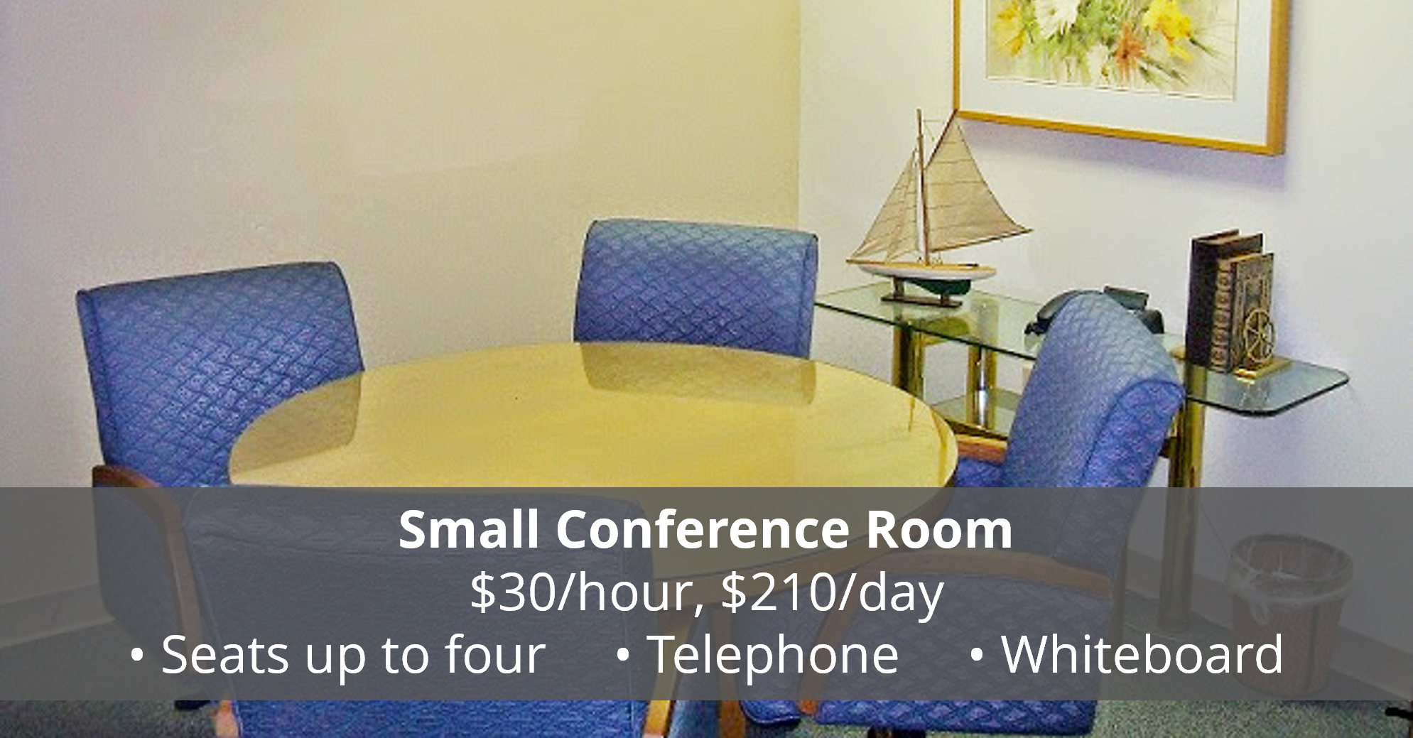 small conference room with list of features