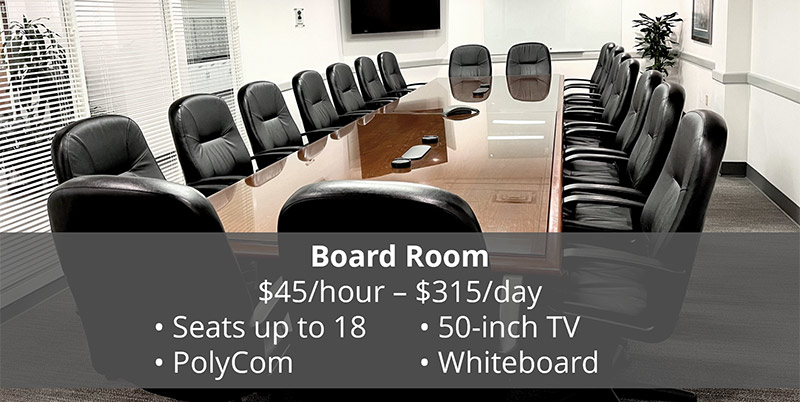 board room with list of features